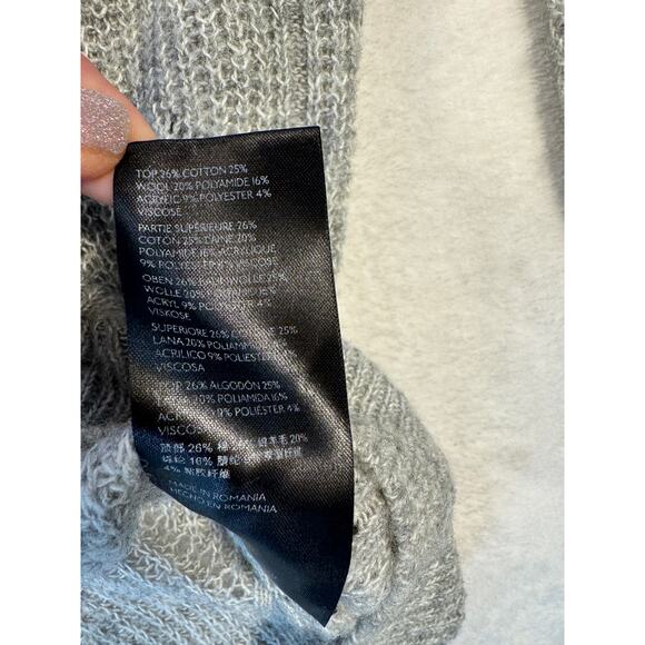 Anthropologie Keely Gray Cable Knit Relaxed Crop CottonWool Blend Sweater Medium - Picture 6 of 8